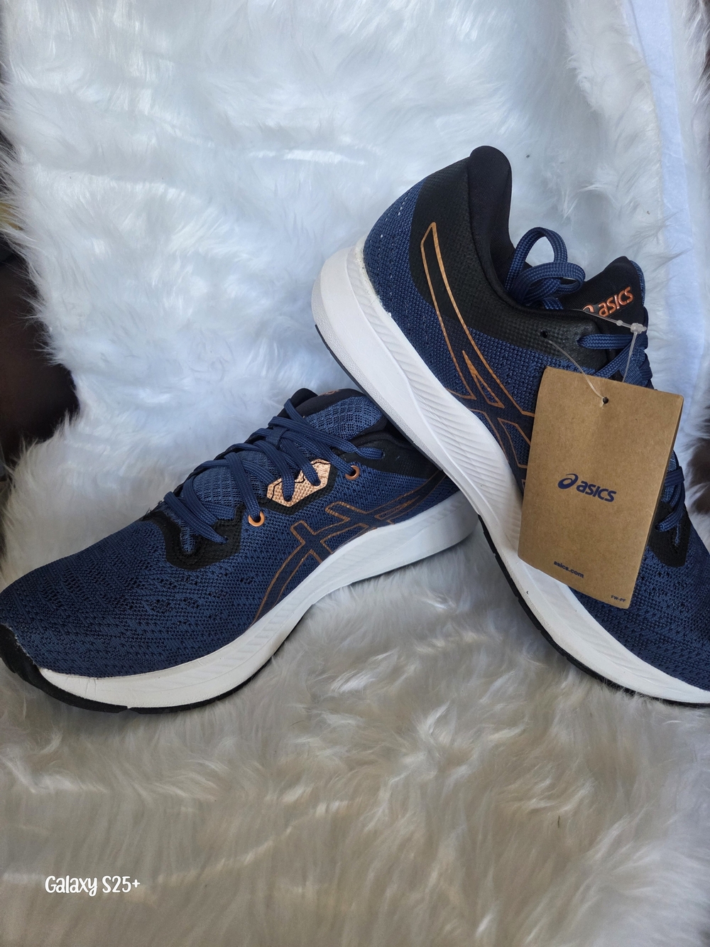 ASICS Men's Navy Blue Running Shoes with Copper Accents Size 10